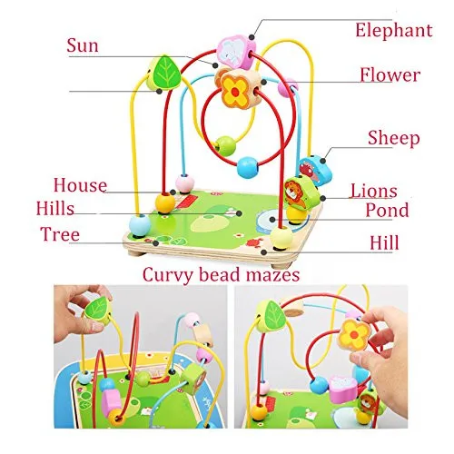 BigNoseDeer Wooden toys Activity Cube Learning Beads wire Maze Parking game Center 5 in 1 for toddlers Gift05