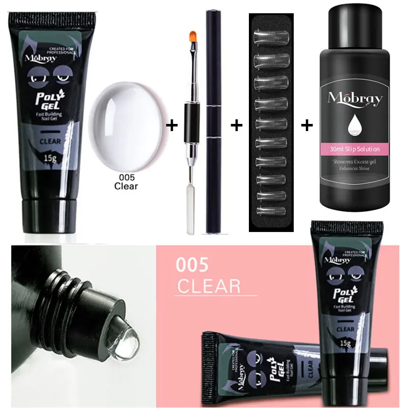 

15g Poly Builder Gel Set Nails Acryl Gel Kit Nail Polygel Kits Quick Building Extension Gel UV LED Lacquer Brush Tips 4pcs