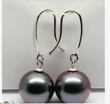 

charming 10-11mm Tahitian round bacl red pearl earring 925s