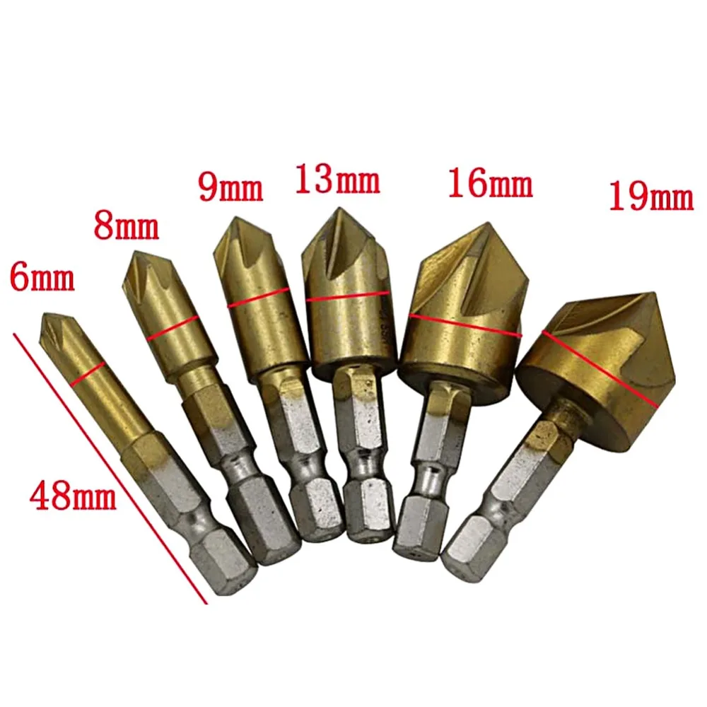 6pcs/set Metric Woodworking Countersink Drill Bit 90 Degree Steel