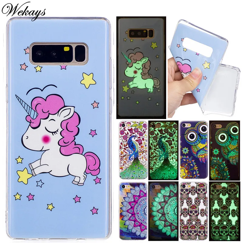 

Wekays Luminous Case For Samsung Galaxy S6 Edge S7 Edge S8 Plus Note 8 Note8 Cute Cartoon Unicorn TPU Silicone Cover Case Note 8