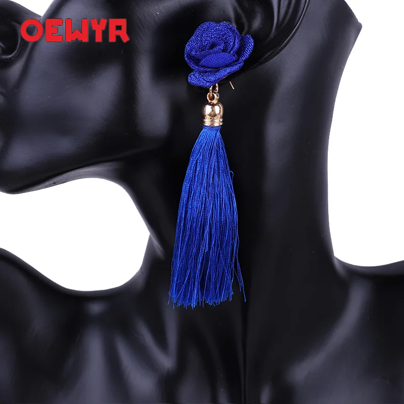 HTB1QzuOcRCw3KVjSZFlq6AJkFXaf - Fashion Bohemian Tassel Crystal Long Earrings flowers White Red Silk Fabric Drop Dangle Tassel Earrings For Women 2019 Jewelry