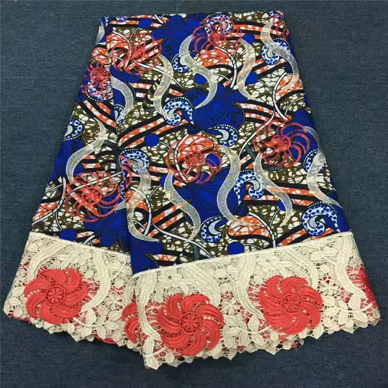 

Latest Ankara Wax Mix With Lace Embroidery African Wax Lace Fabric Super Java Wax Guipure Cord Wax Fabric For Wedding HJ1328-1