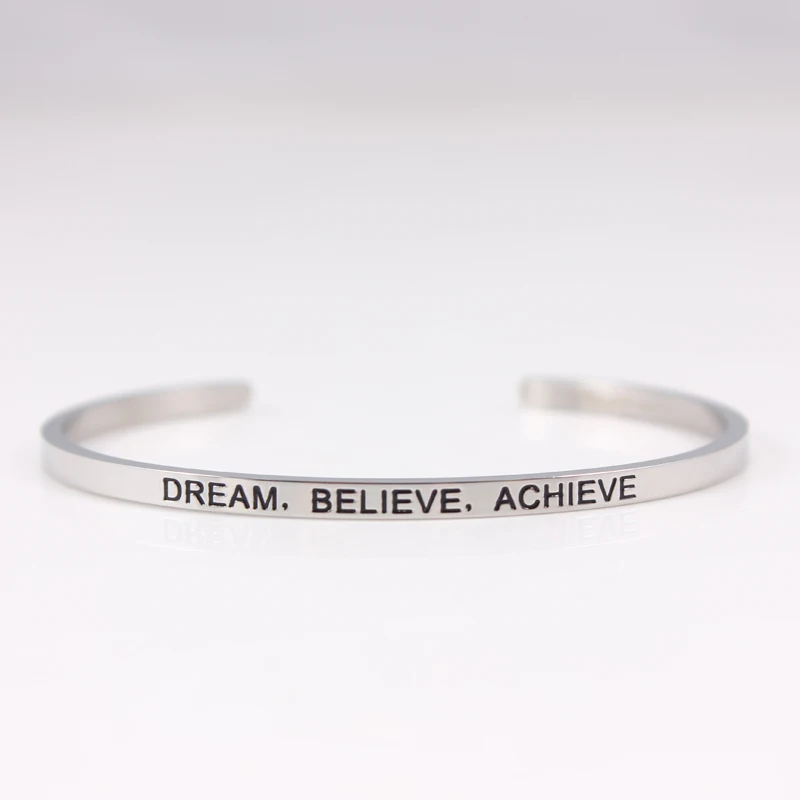 Браслет с мантрой DREAM BELIEVE браслет из нержавеющей стали 316L гравировкой|believe bangle|cuff