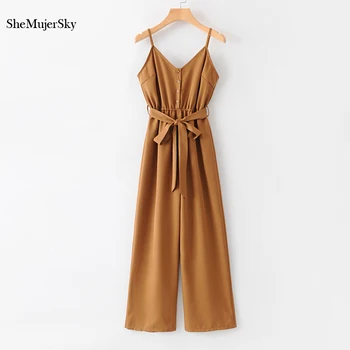 

SheMujerSky Women Strappy Long Jumpsuits Overalls mono mujer largo elegante Sleeveless Backless Jumpsuit 2019