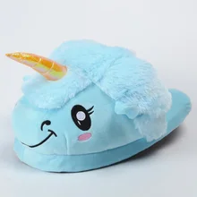 Belle Hiver Chaud Pantoufles En Peluche de Dessin Animé Licorne Femmes Chaussures pour Adultes Blanc/Bleu Unisexe Enfants Pantoufles À La Maison