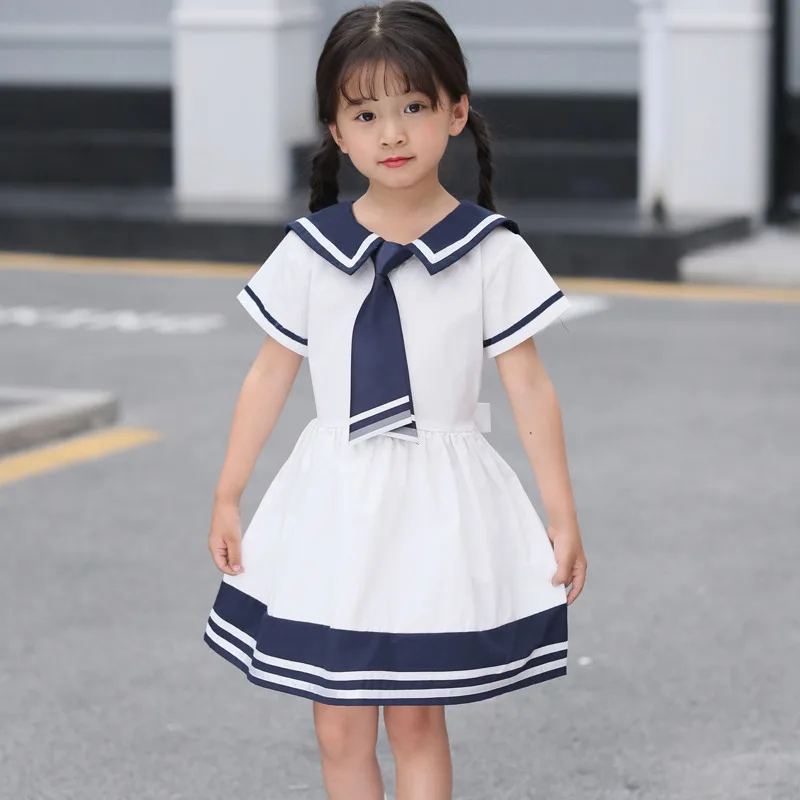 

Fashion New Baby Girls Peter Pan Collar Blue White Striped Tie Dress Teenage Princess Piano Performance Striped Collar Dress