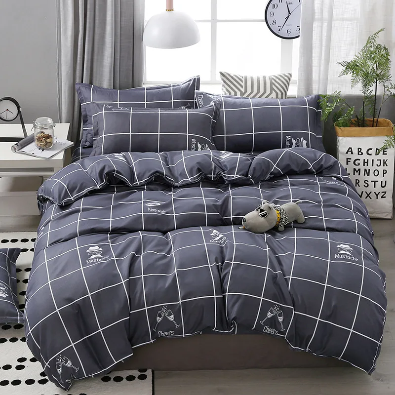 

3/4pcs/Set Geometric Pattern Comforter Cotton Bedding Set Duvet Cover Set Pillowcase/Bed Sets Grey No Filler Home Textile