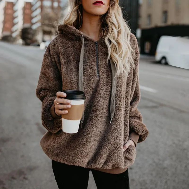 

Large size women's jacket stitching hooded solid color