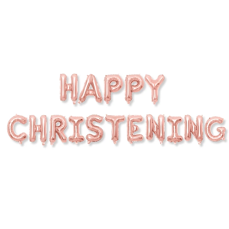 

16pcs happy Christening baptism Rose Gold pink blue silver letter Foil Balloons Birthday Party Supplies Baby Shower supplies