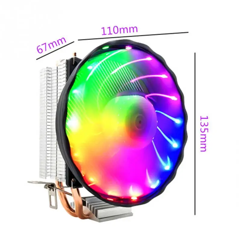 3 Pin 2 медная труба 12 В светодиодный вентилятор охлаждения ЦП RGB тихий радиатор Intel