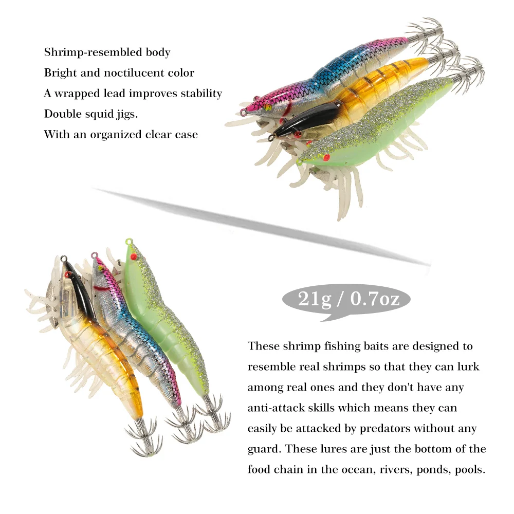 3 шт. Серебристые креветки приманки 12 см/21 г ночь Рыбалка приманку креветки кальмар жесткий искусственные приманки с кальмар джиги крюк anzois