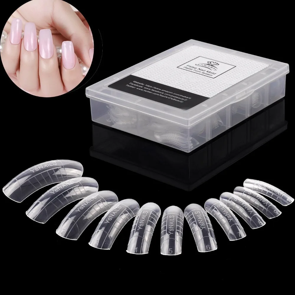 Makartt 120PCs/Case False Nail Mold Clear French Full Cover Polygel ...