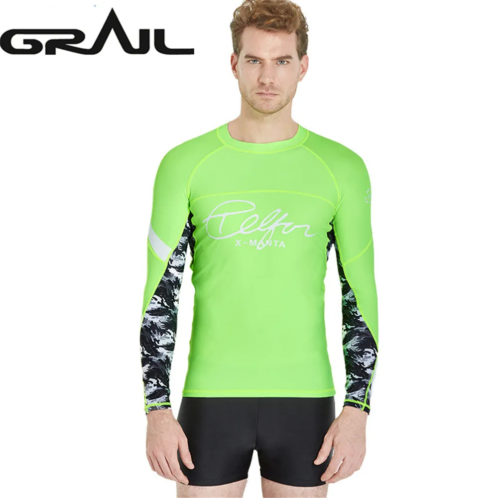 Для мужчин с Длинными Рукавами Rashguard Surf Купальники для малышек предотвратить Медузы быстрое высыхание Предохранители сыпи спорта людей Anti UV пляжное Дайвинг УФ футболка ls-18626 - Цвет: Зеленый