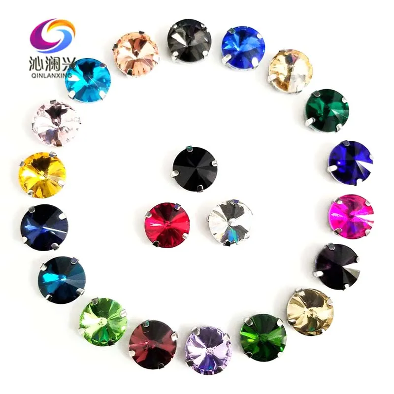 Mix color round shape good quality Glass Crystal flatback claw rhinestones,Silver bottom sew on stone,Diy Clothing accessories