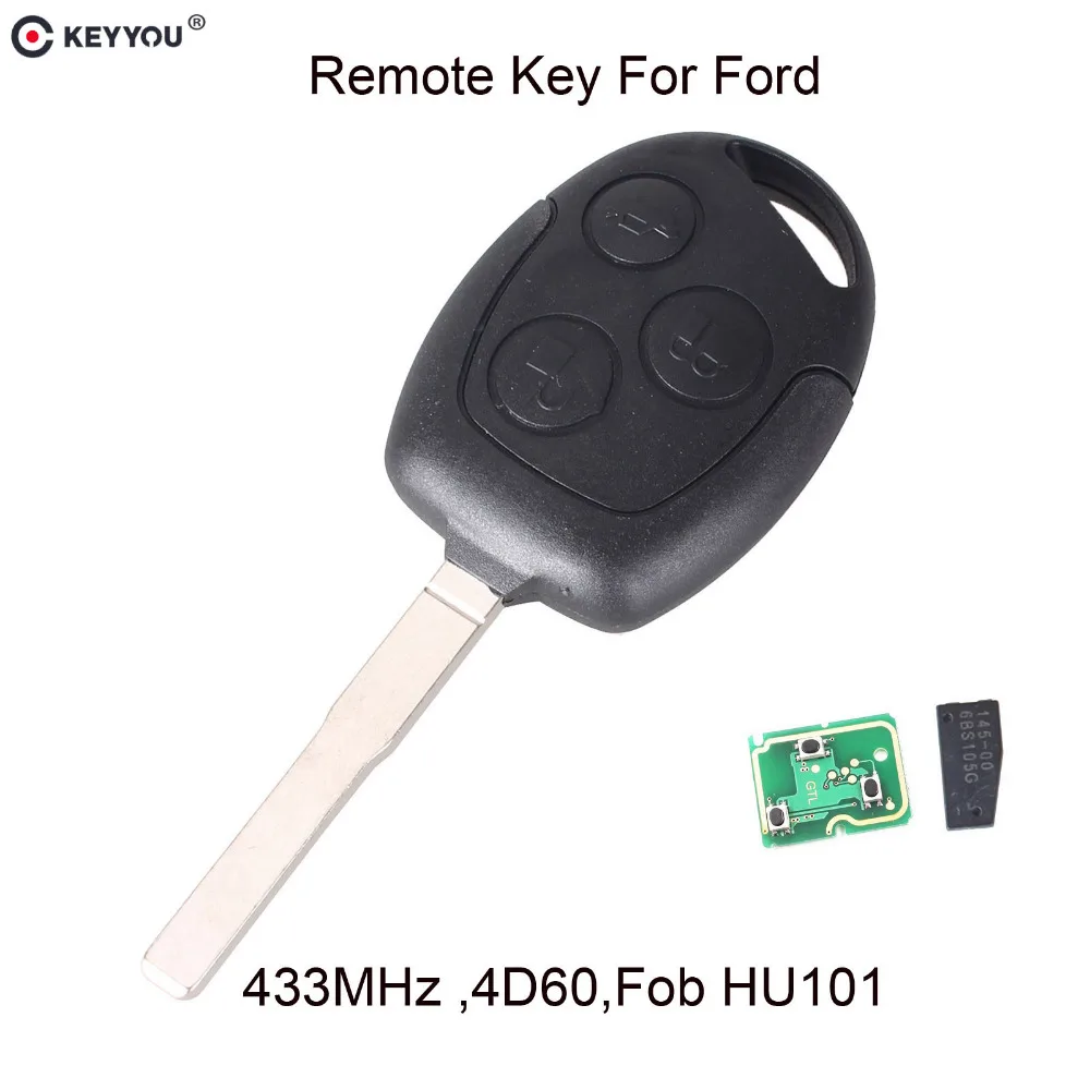 Дистанционный ключ KEYYOU 3 кнопки 315/433 МГц с чипом 4D60 для Ford Focus Fiesta Mondeo 2001-2007 C MAX Fusion Transit KA HU101 Blade