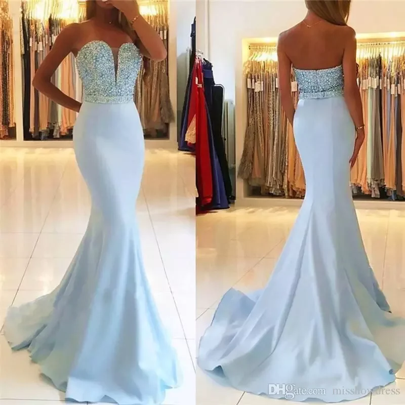 

Sweetheart Evening Dress Sexy Pearls Rhinestones Sleeveless mermaid Prom Dresses 2018 Custom robe de soiree vestido de festa