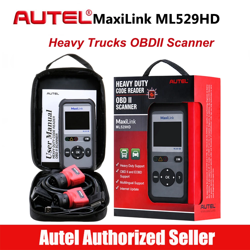 

AUTEL MaxiLink ML529HD Trucks OBD2 Scanner Heavy Light Truck Code Reader Heavy Duty Diagnostic Tool Trucks Scaner Diagnostics