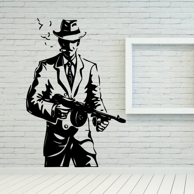 Classic Wall Room Decor Art Vinyl Sticker Mural Decal Gangster Mob Gun Art Painting Wall
