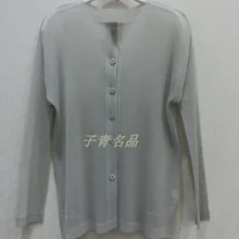 Miyake складки длинный рукав абзац o-образным вырезом сексуальная сетка однобортное пальто