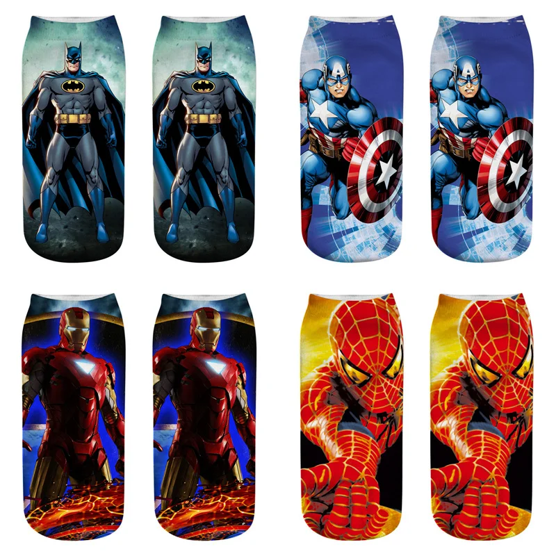 Dreamlikelin мультяшный супергерой Мужские Женские носки Капитан Америка Железный человек Бэтмен Человек-паук Супермен женские низкие носки