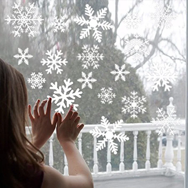 27Pcs/Lot Christmas Snowflake Window Sticker Winter Wall Stickers Kids Room Christmas Decorations for Home New Year Stickers - Цвет: Белый