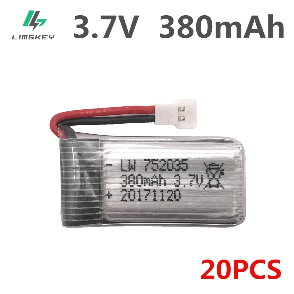 20 шт./лот 3 7 в 380 мАч литий полимерный аккумулятор для Hubsan X4 H107 H107L H107D JD385 JD388 FY310B M62R
