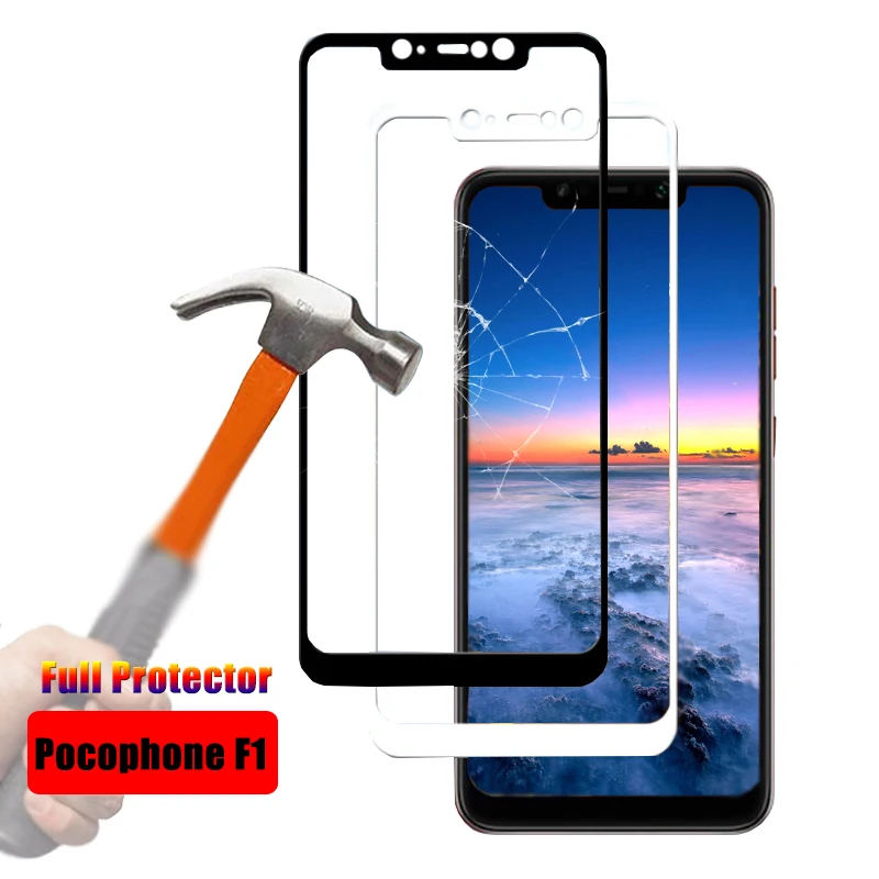 Закаленное стекло с полным покрытием для Xiaomi Poco F1 2 шт. защита экрана защитная