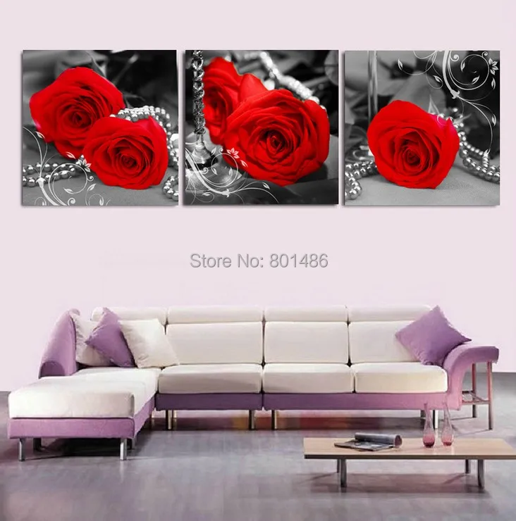 Прямая Заводская цена! 3 шт. красные розы в черном + белом фоне картина Современная