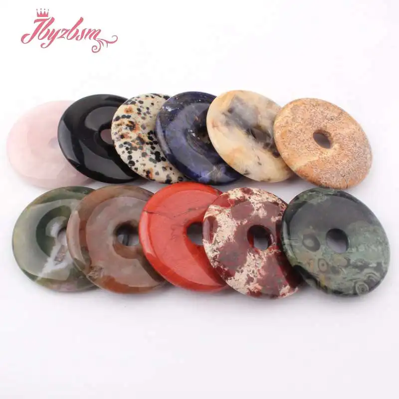 

40mm Natural Smooth Donut Round Gem Stone Beads Spacer Pandant 1 Pcs,For DIY Necklace Jewelry Making,Wholesale Free Shipping