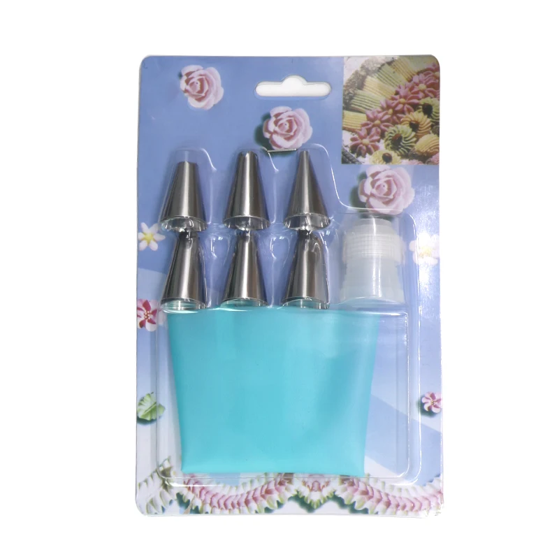 

1set Fondant Cake Decorating Tools 6 Stainless Steel Nozzle +1 Pastry Bag+1 Conversion Head Baking Tools For Cakes Design Icing