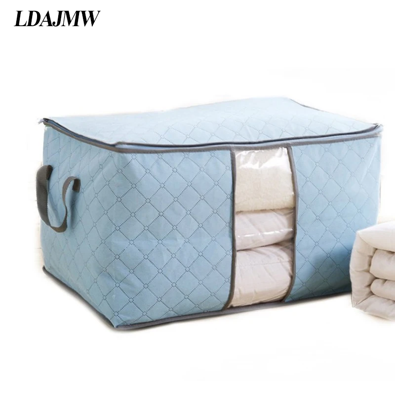 

LDAJMW Home Bamboo Nonwoven Bedding Quilt Pillow Blanket Clothing Storage Zipper Bag Case Container Box Cloest Divider Organizer