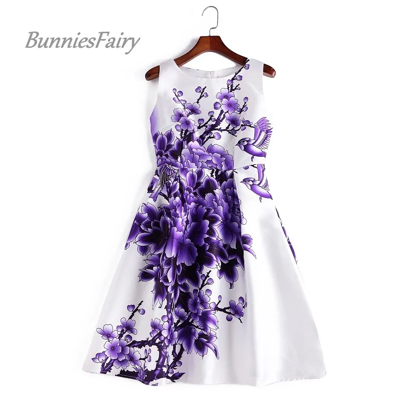 BunniesFairy, новинка, китайский винтажный стиль, цветок, птица, цветочный принт, халат, высокая талия, женское летнее платье больших размеров, одежда XXXL
