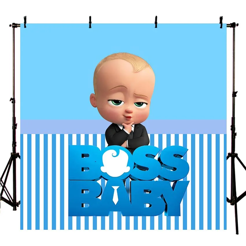 

Customize Boss Baby Shower 1st Birthday Party Backdrop For Boys White And Blue Striped Theme Backgrounds For Photo Studio