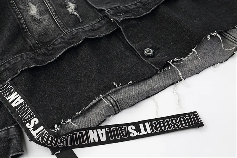 MORUANCLE Для Мужчин's Марка NEW Fashion Hi Street рваные Джинсовые куртки модная рваная уличная одежда Джинсовая Верхняя одежда с отверстиями размеры s-xl черный