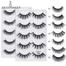 SEXYSHEEP 5 пар/лот натуральные накладные 3D норковые ресницы Роскошные 3D накладные ресницы крест натуральные длинные толстые ресницы красота