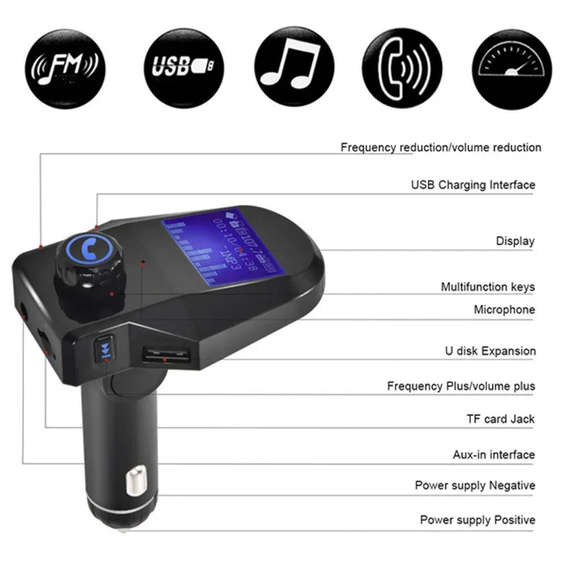 Bluetooth автомобильный комплект громкой связи AUX в MP3 аудио плеер Bluetooth fm-передатчик Поддержка U диск TF карта USB Автомобильное зарядное устройство(черный