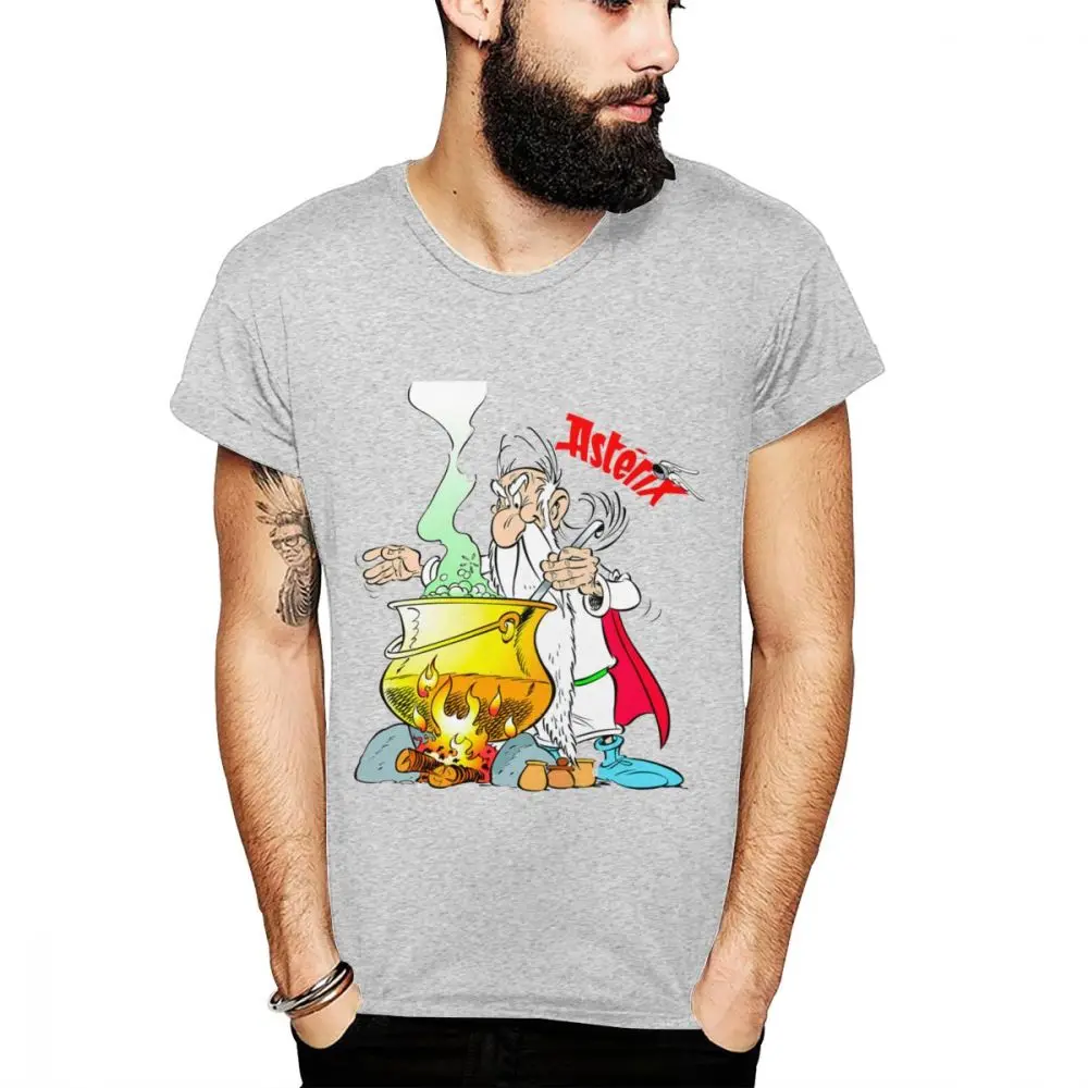 Asterix и Obelix футболка Panoramix Getafix Asterix Comics Футболка мужская S-6XL плюс размер крутая футболка Графический натуральный хлопок - Цвет: Серый