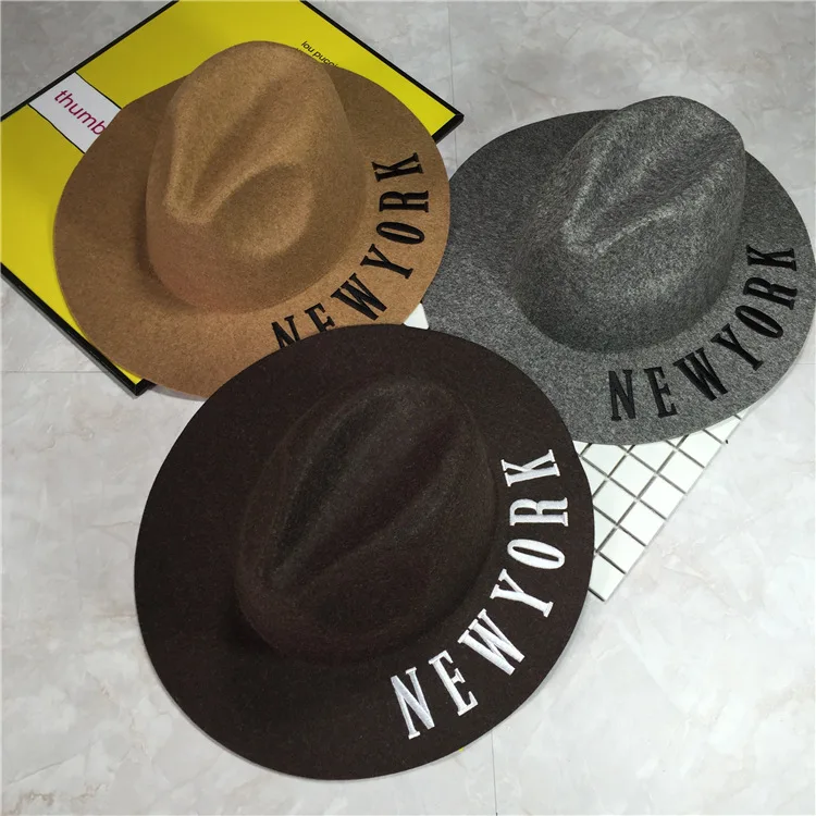 

2016 Solid Paper Clip Printed Fedora Hat For Women letter pattern Sombreros Woolen Cap Toper Black Bucket Hat Fashion Bowler Hat