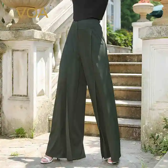 Aliexpress.com : Buy VOA Autumn Army Green Simple Mid Waist Women Wide Leg Pants Plus Size Loose 