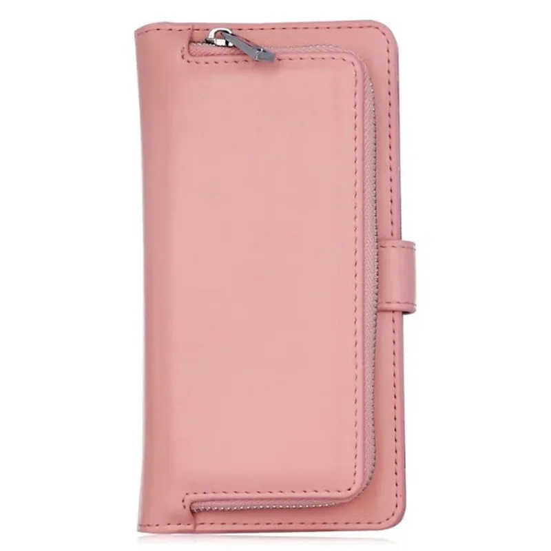 Pink Кожаный чехол-кошелек+ задняя крышка для Apple iPhone 6, 6s Plus, 7, 7 plus, 8, 8 plus, флип-чехол, кошелек для монет, на молнии, искусственная кожа, сумка для телефона - Цвет: Pink