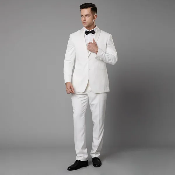 Мужской костюм Slim Fit Две кнопки 2 шт костюм Блейзер платье деловая куртка и брюки мужские свадебные костюмы вечерние - Цвет: White