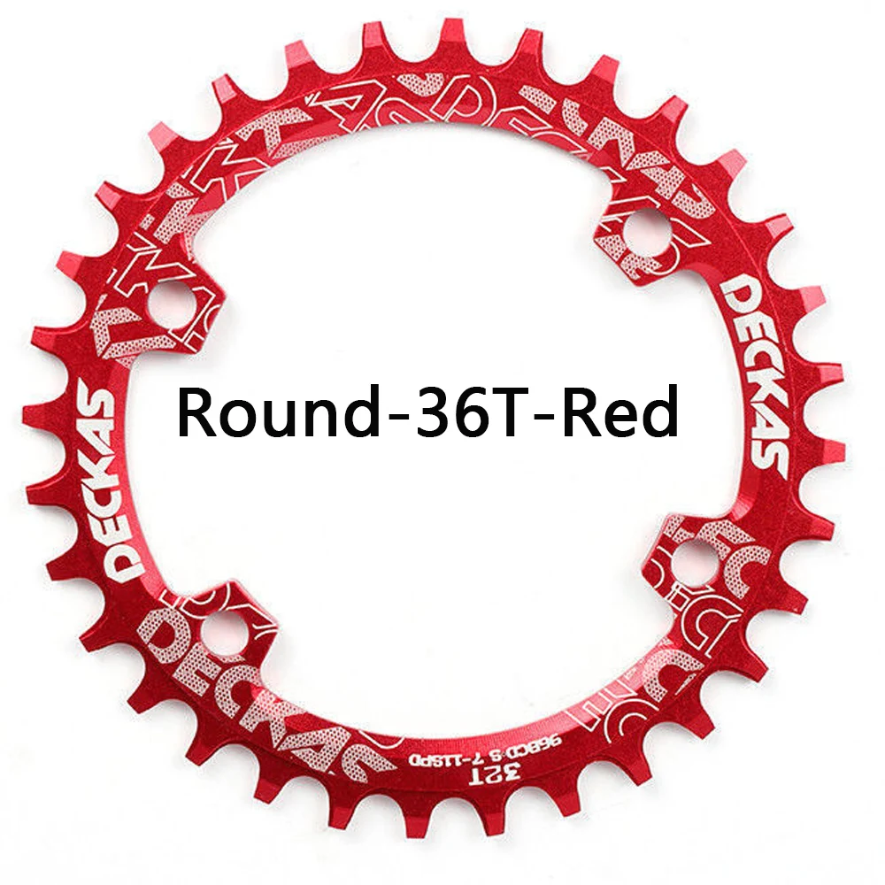 Round-36T-Red Deckas круглая узкая широкая цепь MTB горный велосипед 104BCD 32T 34T 36T Запчасти для зубной пластины - Цвет: Round-36T-Red