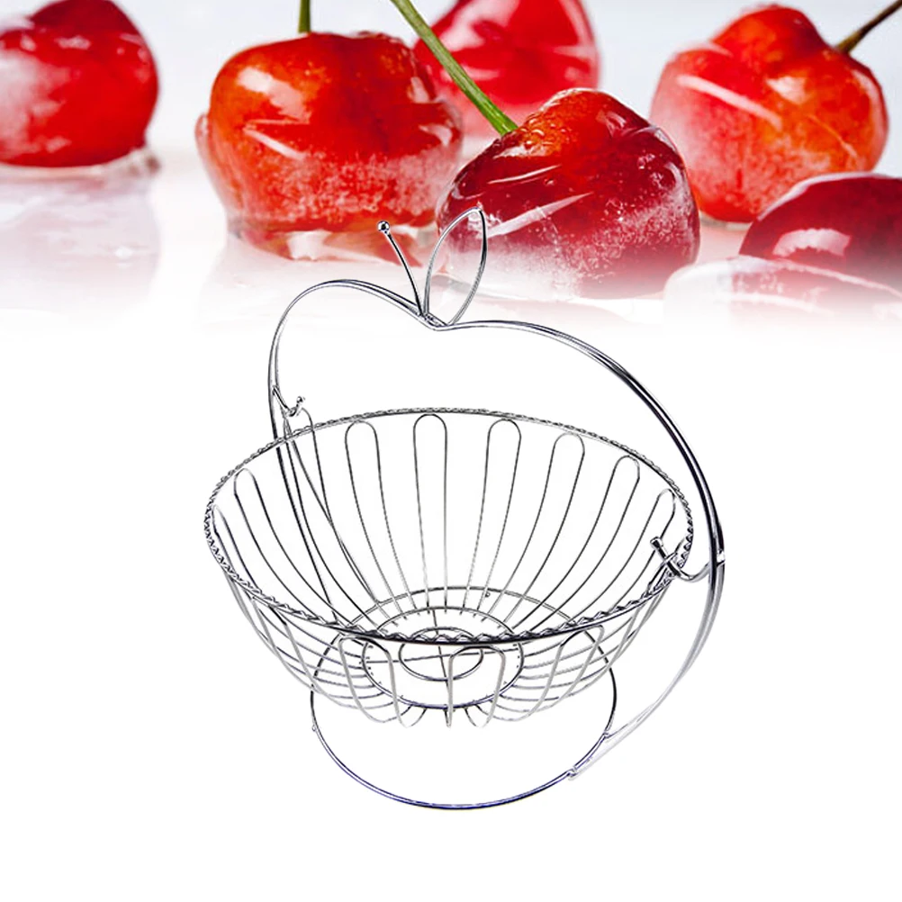 1 Pc Fruit Basket Stainless Steel Apple Shape Simple Storage Basket Drain Basket Snack Tray for Restaurant Home Living Room