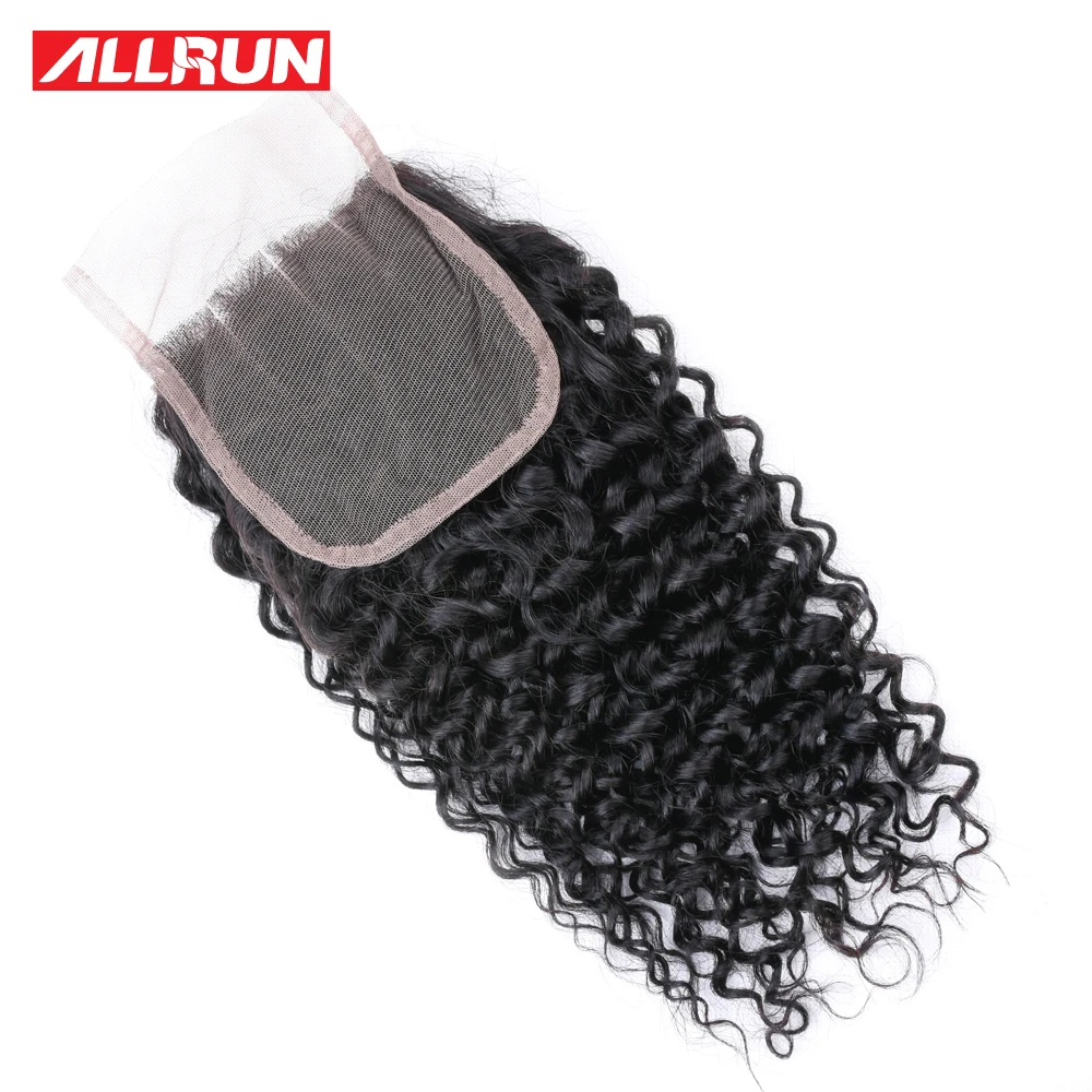 

Allrun Kinky Curly Lace Closure Human Hair Free/Middle/Three Part Closure 4x4 Malaysia non Remy 8"-20" Natural Lace Closure