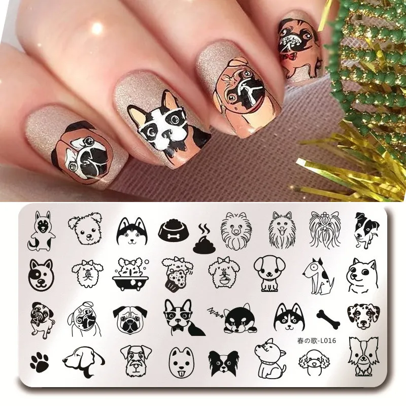 

Harunouta L016 Nail Art Stamping Plates 12*6cm Rectangle Husky Pug Dog Nail Art Stamping Image Plates Nail Art Tools