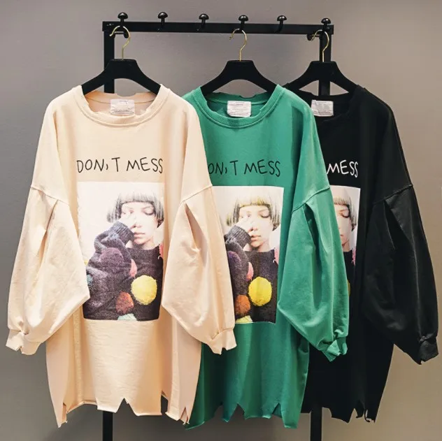 2018 New Spring Autumn Women's Portrait Print Long Sleeve