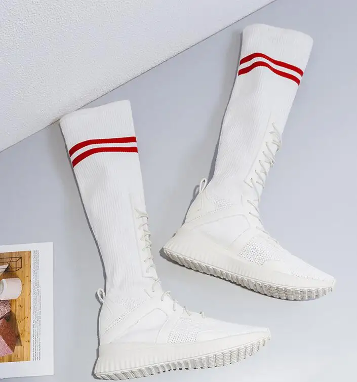 Maille Chaussures Bout blanc Taille Grande Rond De Femmes Noir Mi Avec Bande Étroite Doux Nouveau Plat Couleur mollet Mixte Bottes TlF1uKcJ3