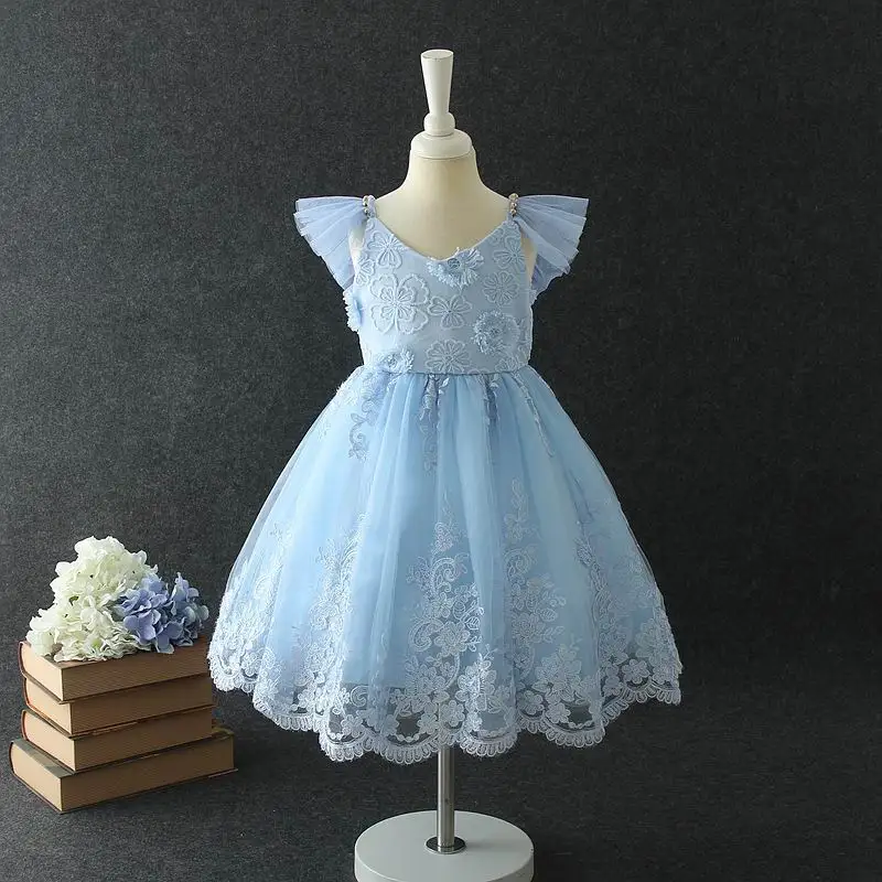 

New Boutique Girls Dresses for Party and Wedding Formal Evening Lace Flower Big V back Princess Birthday Dress E9015