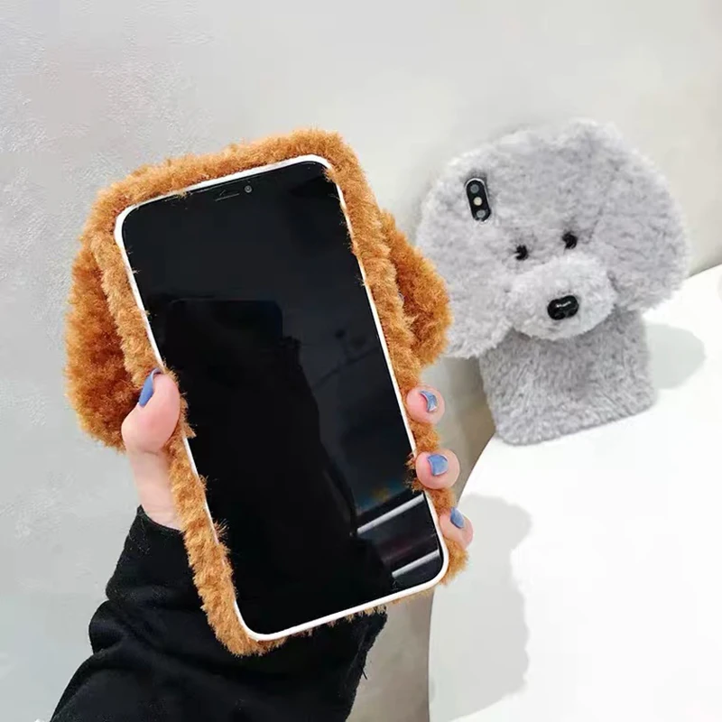 AKBKTII для iPhone 7 plus чехол с милой плюшевой собачкой XS Max 6s 8 XR мягкая задняя крышка из